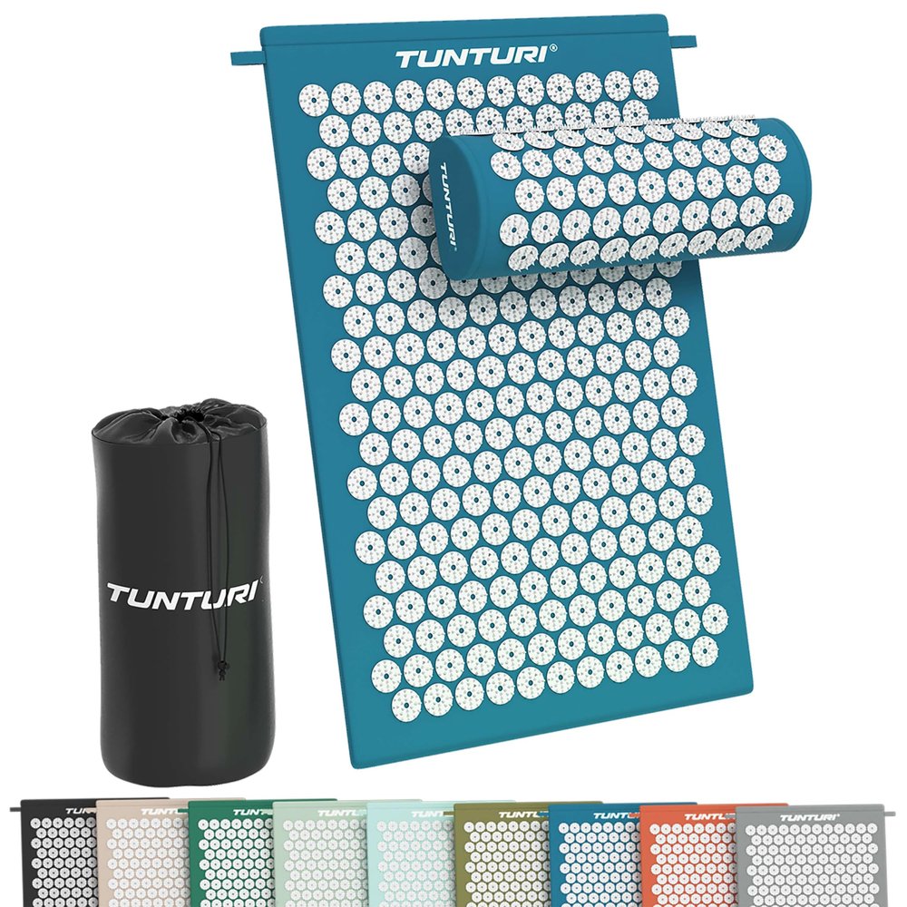 Tunturi Acupressure Mat with Pillow, 68 x 42 x 2 cm, Petrol Blue