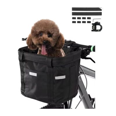 CiCixixi Front Bike Dog Basket with Reflective Strips, Foldable and Breathable, for Small Dogs, Black