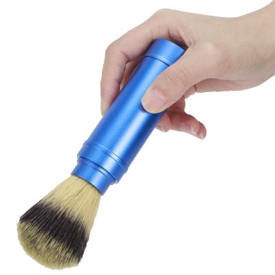 HAOHIZE Men's Travel Shaving Brush, Blue Aluminum Handle, 15.5 cm