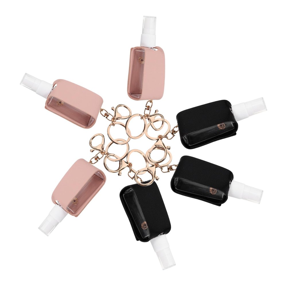 WOONEKY 6-Piece Refillable Hand Bottles with Lids, Lightweight Plastic Bottles with Faux Leather Sleeves, Leakproof for Travel and Perfume