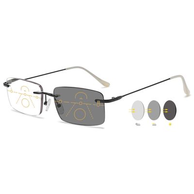 VEVESMUNDO Rimless Photochromic Progressive Reading Glasses, Blue-Light Filter, Black, +2.5