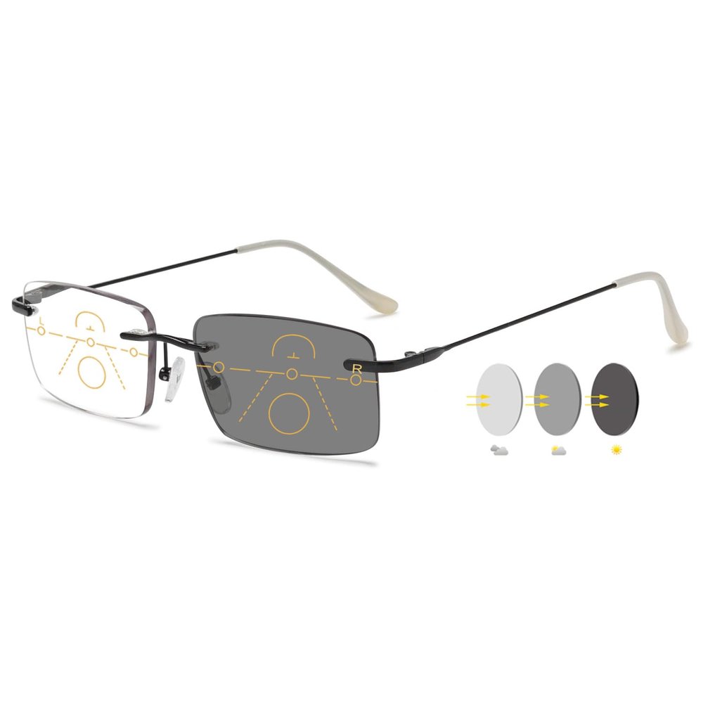 VEVESMUNDO Rimless Photochromic Progressive Reading Glasses, Blue-Light Filter, Black, +2.5