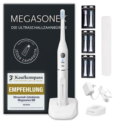 MEGASONEX M8 Ultrasonic Toothbrush Set with 5 Medium and 1 Soft Brush Head