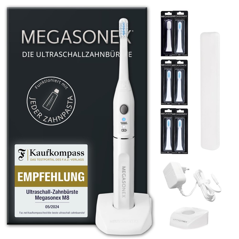 MEGASONEX M8 Ultrasonic Toothbrush Set with 5 Medium and 1 Soft Brush Head