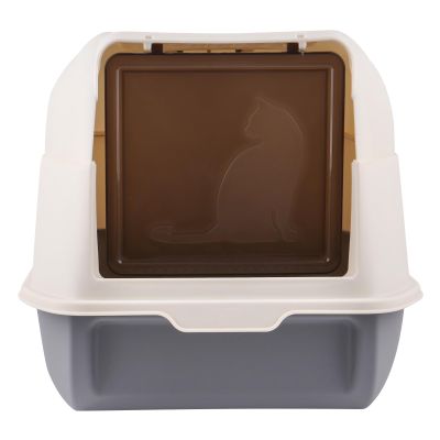 XXL Space-Saving Corner Cat Litter Box with Hood, Filter and Scoop, Gray, 36 x 51 x 34 cm