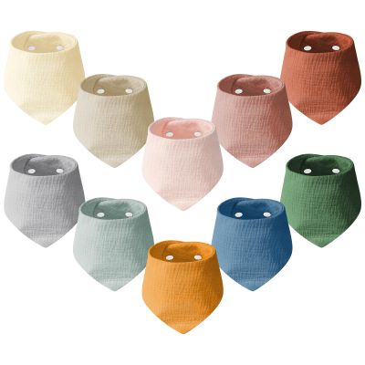 HOTUT Muslin Baby Bibs, 10-Pack, Adjustable Cotton Bandana Bibs