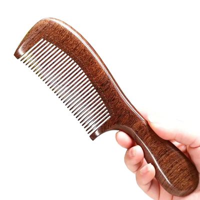 Handmade Natural Sandalwood Scalp Massage Comb, Wide-Tooth, Antistatic, No-Snag (No. 3)