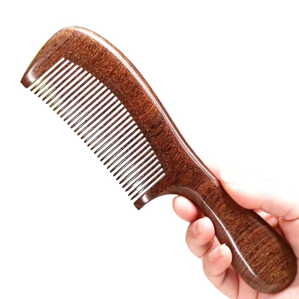 Handmade Natural Sandalwood Scalp Massage Comb, Wide-Tooth, Antistatic, No-Snag (No. 3)
