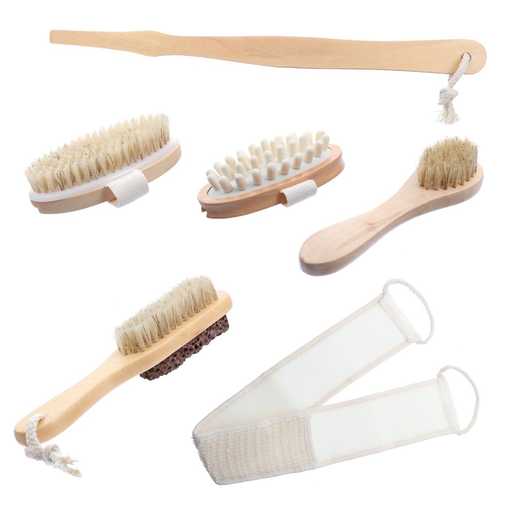 PLAFOPE Spa Shower Brushes, 6-Piece Body Brush Set with Hooks