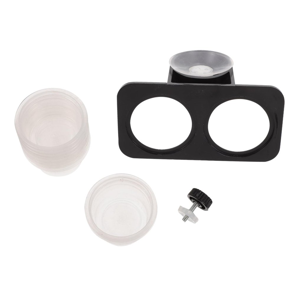 Parliky Black Plastic Reptile Food and Water Bowl with Double-Cup Design