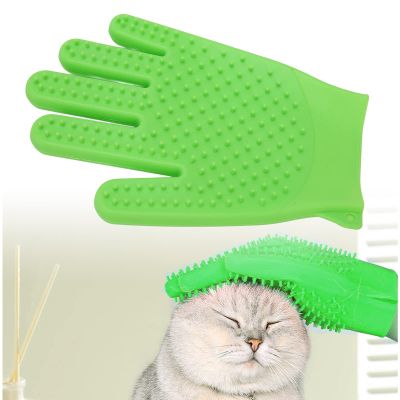 Pet Grooming Gloves, Double-Sided Silicone Cat Hair Remover (Light Green)