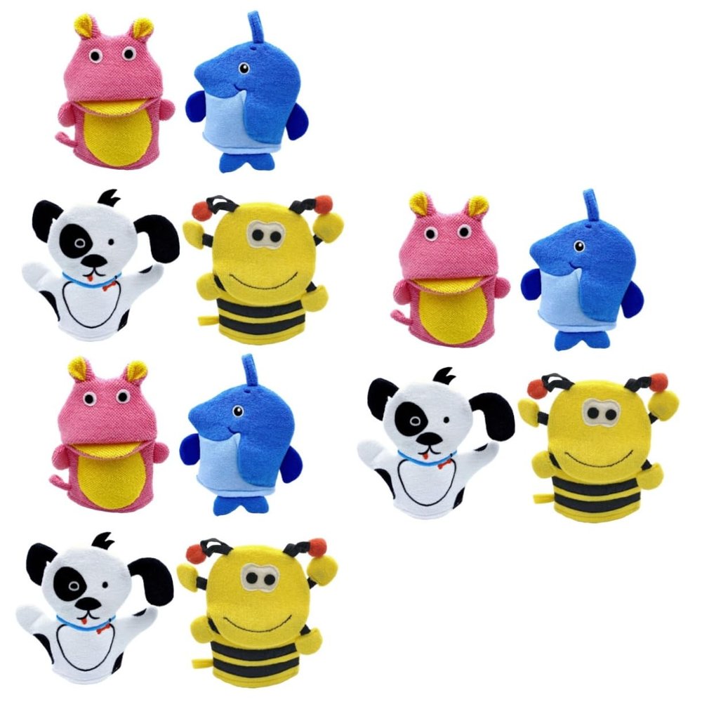 VICASKY 12-Piece Baby Bath Wash Mitts, Skin-Friendly Exfoliating Gloves, Lightweight Shower Mitts for Newborns and Toddlers, Bee, Hippo, Dog and Penguin