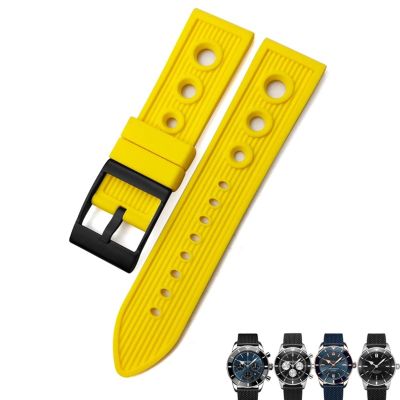 QTYQWC 22mm 24mm Natural Rubber Watch Band Compatible with Breitling Superocean Avenger Heritage