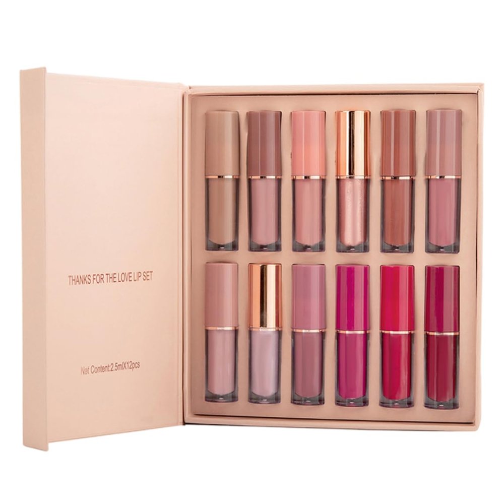 Matte Liquid Lipstick Set, Waterproof, Long-Lasting, Cup-Transfer-Resistant, 12-Piece