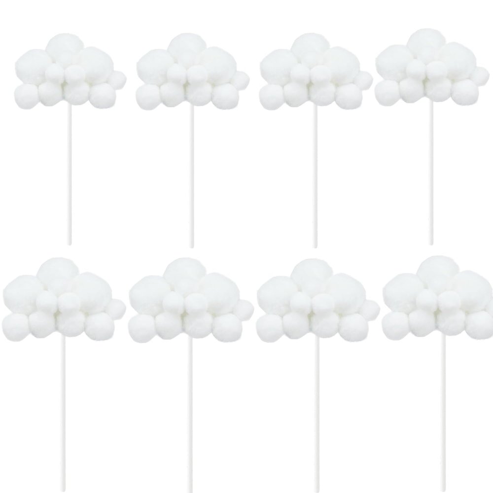 10 x Cloud Cake Toppers, 3D Cartoon Cloud Cupcake Toppers with Yarn Balls for Cakes, Desserts, Baby Showers, Birthdays, Weddings and Parties