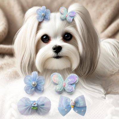 cuhair Hair Accessories for Small Dogs, Bow, Butterfly Flower Design, Hair Clip for Small Dogs, 4 Pieces