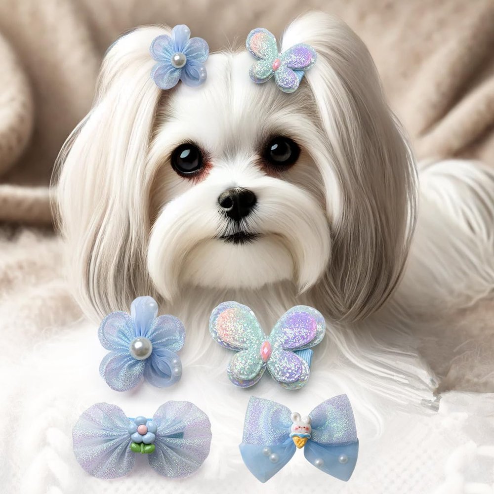 cuhair Hair Accessories for Small Dogs, Bow, Butterfly Flower Design, Hair Clip for Small Dogs, 4 Pieces