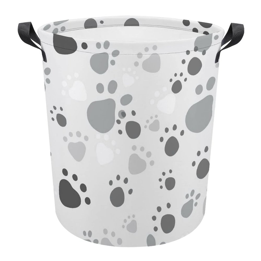 60L Foldable Laundry Basket with Black and White Paw Prints