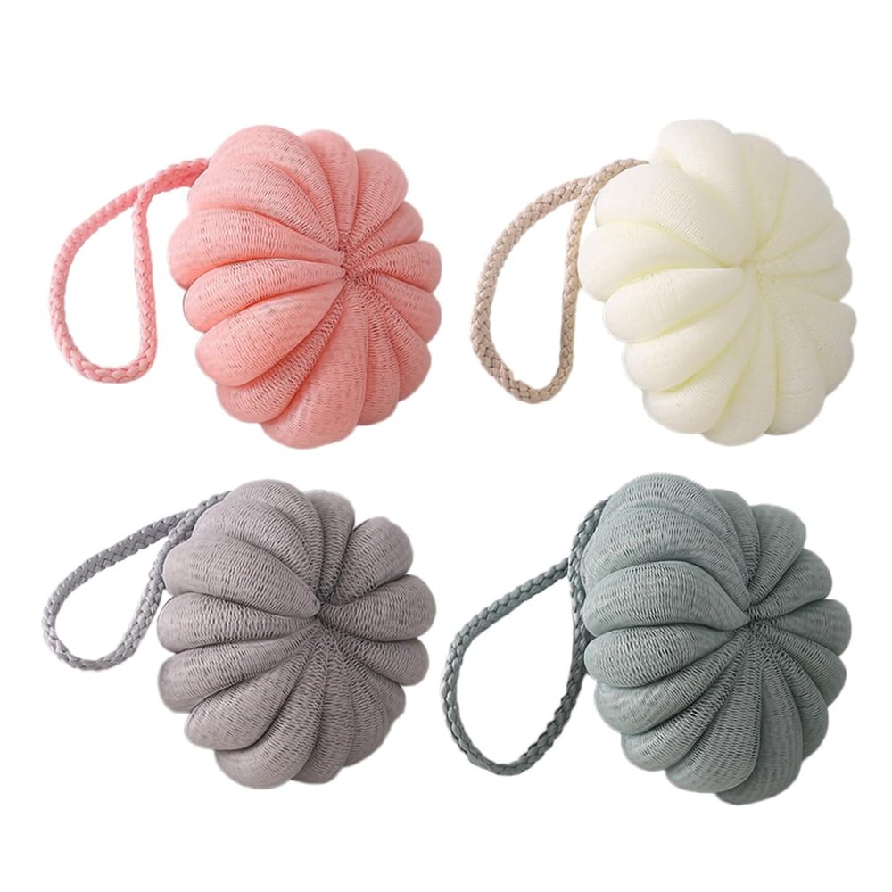 4-Pack PE Bath Scrubbers with Hanging Ropes