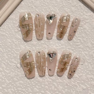 Handcrafted Nail Art Set with Removable Artificial Nails and Heart-Shaped Drill (XS)