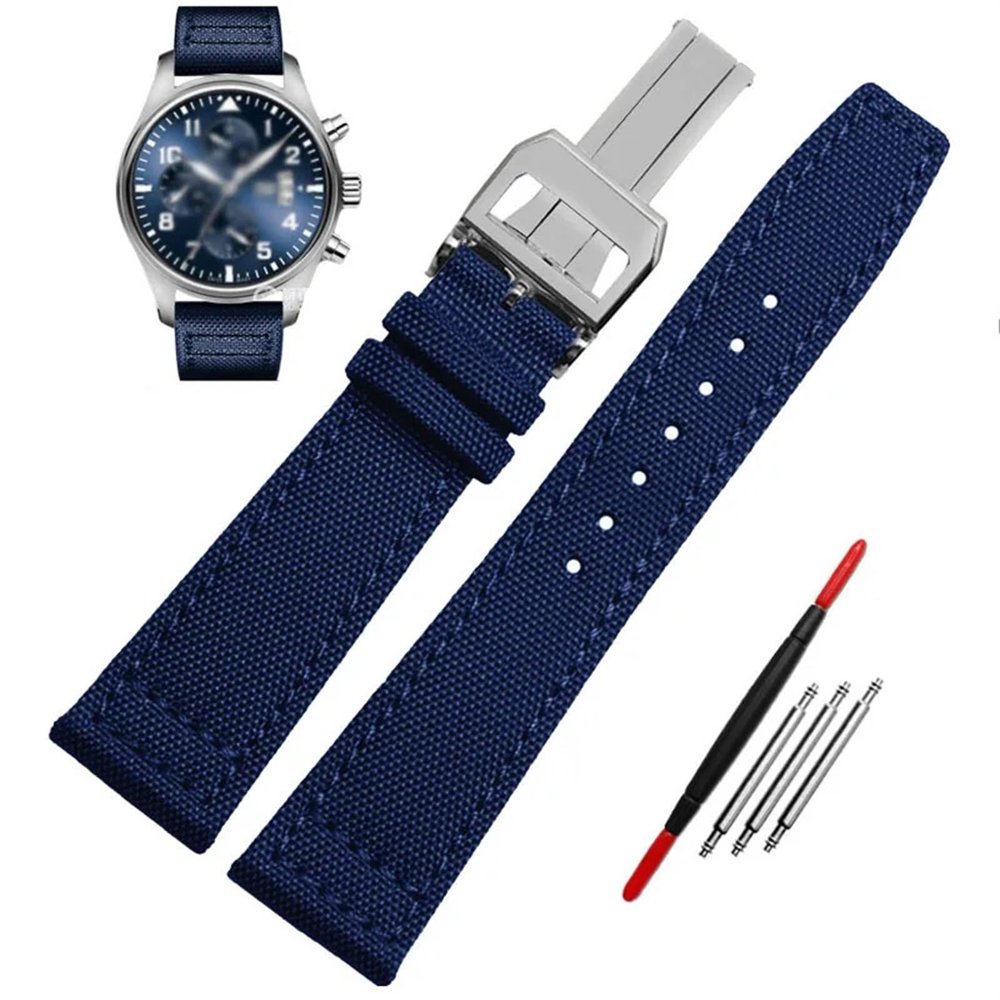 QTYQWC Nylon Watch Bands for IWC IW377724 IW371614, 20 mm 21 mm 22 mm Canvas Watch Strap, Black Army Green Blue