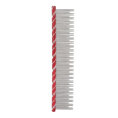 Qcwwy Cat Steel Comb, Stainless Steel Teeth, Comfortable Grip, Safe Massage, Dense and Sparse Tooth Design, Rounded Ends, Open Knot Comb for Long Hair (Red)