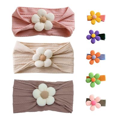 3-Piece Flower Baby Headbands and 5-Piece Flower Hair Clips for Baby Girls
