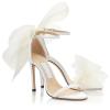 WOkismD Women's 12 cm Mesh Bowknot Open-Toe Stiletto High Heels, Single-Strap Sandals, White, EU 35 view 1
