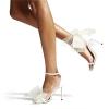 WOkismD Women's 12 cm Mesh Bowknot Open-Toe Stiletto High Heels, Single-Strap Sandals, White, EU 35 view 3