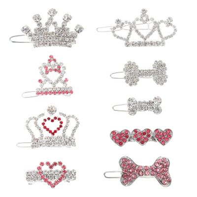 Mikinona Dog Hairpins with Rhinestones, 9-Piece Alloy Set