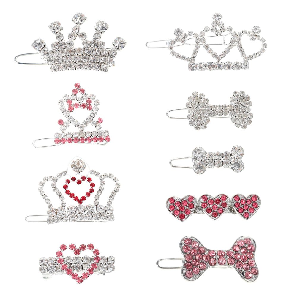 Mikinona Dog Hairpins with Rhinestones, 9-Piece Alloy Set