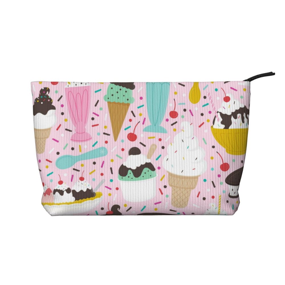 WSHFFILO Cosmetic Bag, Sweet Ice Cream Print, Black, One Size