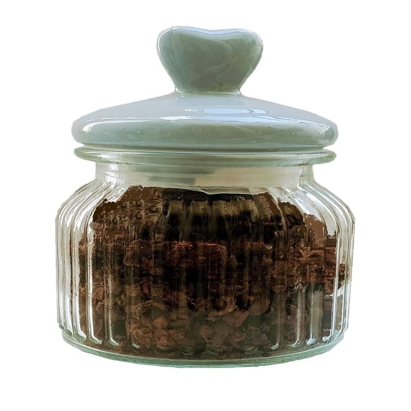 Cacao Nibs in 70% Dark Chocolate from Mexico in a Decorative Glass Bottle