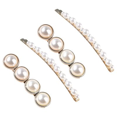 Handmade Pearl Hair Pins, 4-Piece Set, Gold Alloy