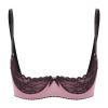 CHICTRY Sheer Lace Push-Up Bra with Open Cups, Bow, Floral Pattern, Pink, Size M view 1