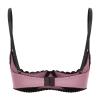 CHICTRY Sheer Lace Push-Up Bra with Open Cups, Bow, Floral Pattern, Pink, Size M view 2
