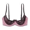 CHICTRY Sheer Lace Push-Up Bra with Open Cups, Bow, Floral Pattern, Pink, Size M view 3