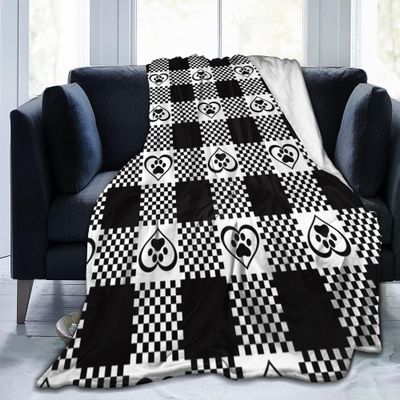 Christmas Heart Dog Paw Black-and-White Checkerboard Ultra-Soft Microfleece Blanket, 127 x