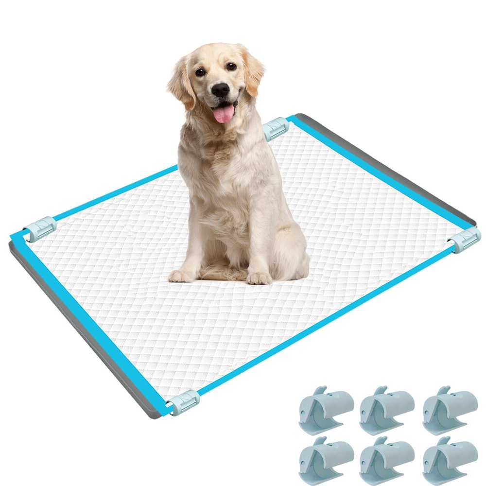 Bencacawinstyle Dog Urine Pad Holder, Spill-Proof, with 6 Clips, Non-Slip Waterproof Silicone Mat, Works with Most Training Pads, Easy to Clean (Gray Mat Size: 35.6