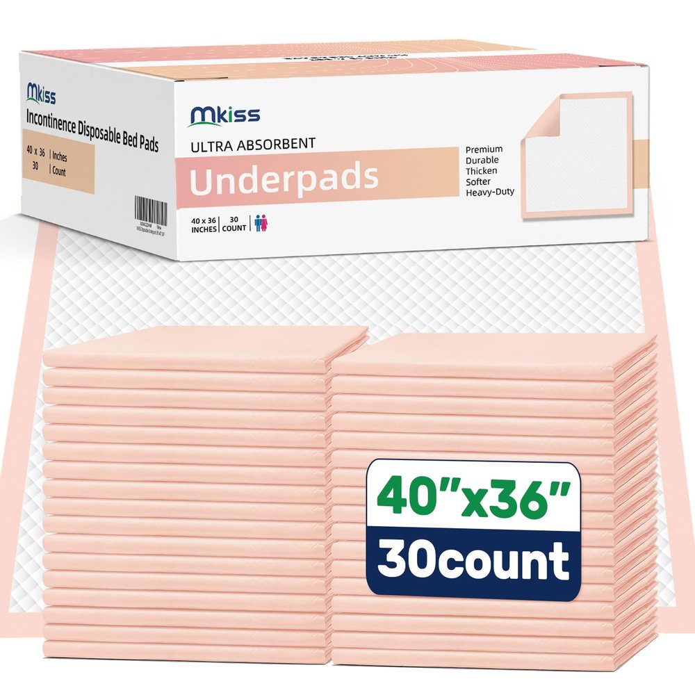 MKISS Incontinence Bed Pads, 36 x 40 in, Heavy-Duty, Super Absorbent Disposable Underpads, for Adults, Children, Babies, Seniors and Pets, 30 Count