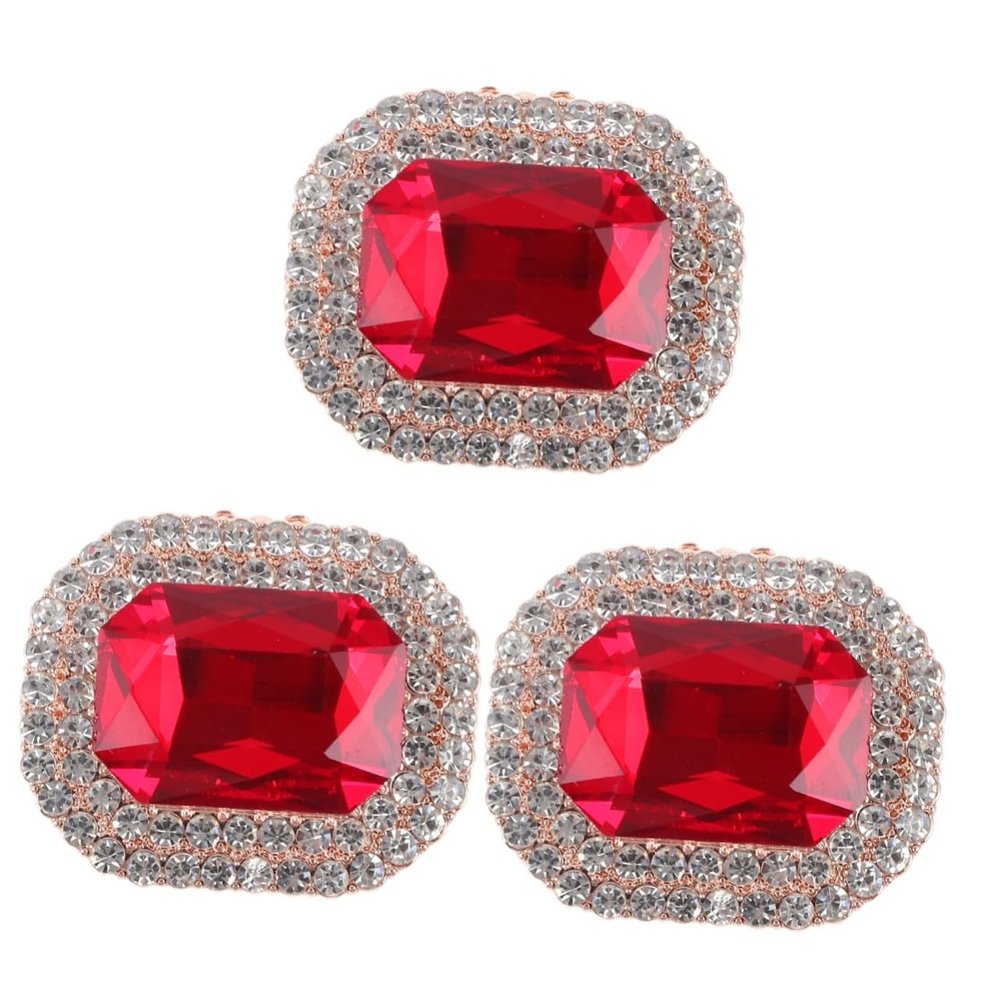 SAFIGLE 3-Piece Wedding Shoe Clips with Rhinestones, Removable Shoe Buckles, Gold and Red