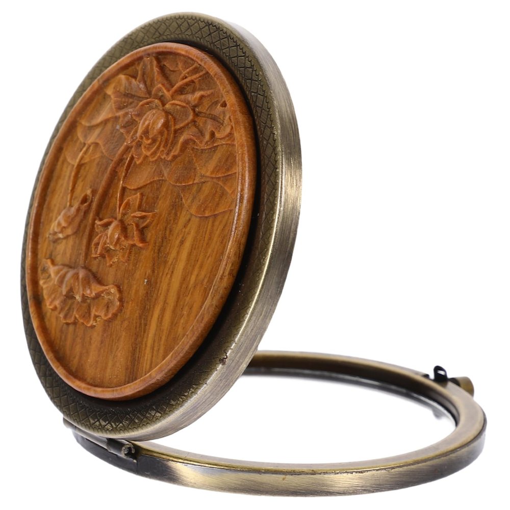 WOONEKY Portable Double-Sided Round Folding Makeup Mirror, Brown
