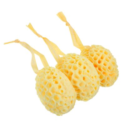 3-Pack Shower Sponges, Yellow, Hydrophilic Polyurethane, with Hanging Cord