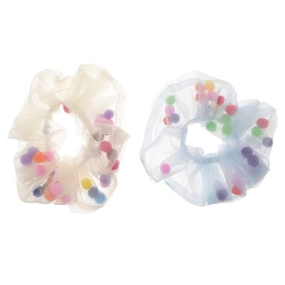 WOONEKY 2-Piece Hair Ties with Tulle and Decorative Ball, Elastic Hair Bands for Girls, Everyday and Special Occasions
