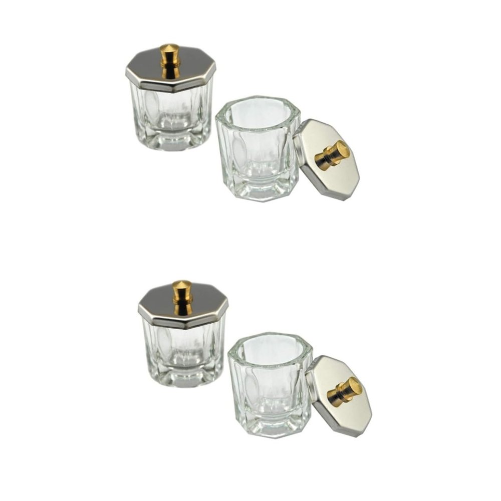 PLAFOPE 4-Piece Nail Art Crystal Cups, Transparent Octagonal Design