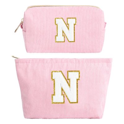 2-Piece Corduroy Makeup Bag Set, Pink (N)