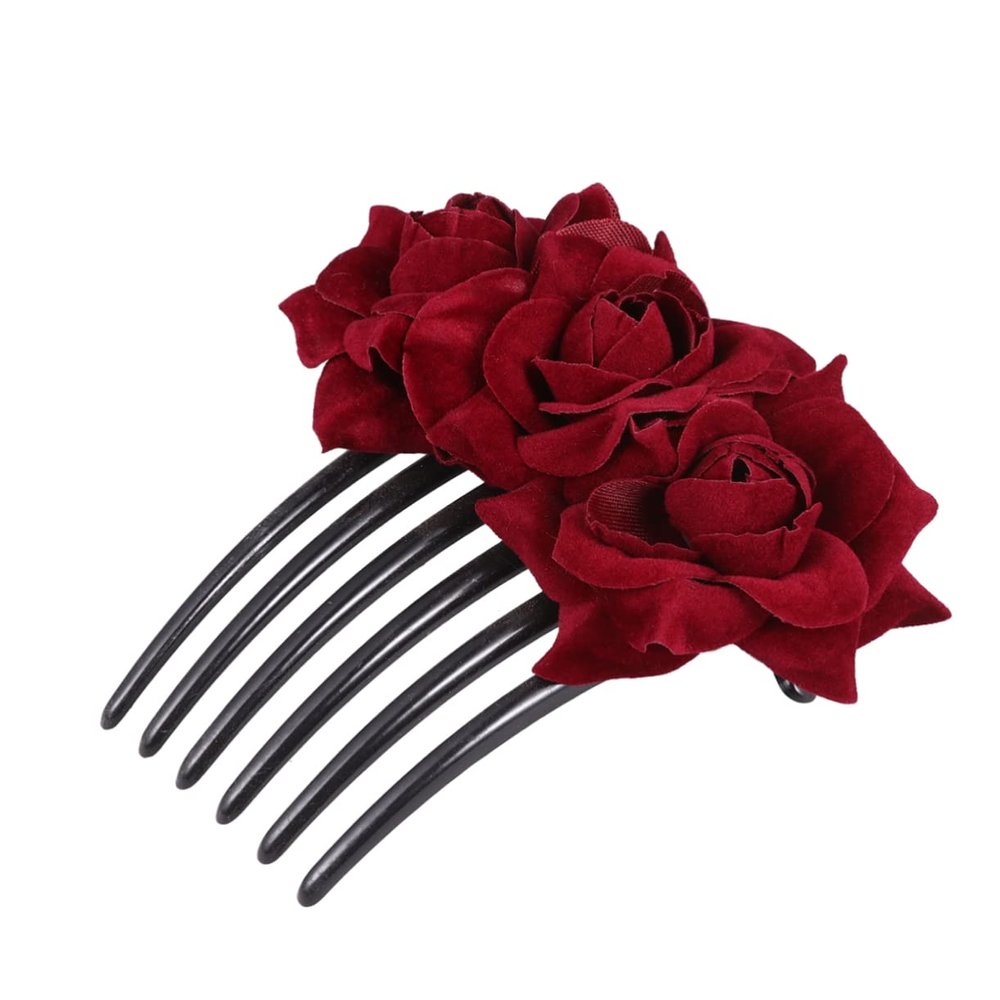 Mikinona Burgundy Rose Hair Comb for Women and Girls