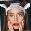 DEARMAMY 2-Piece Cow Horn Fabric Headband Set, Fashionable and Cute for Makeup, Face Washing, Skincare, and Christmas Spa view 2