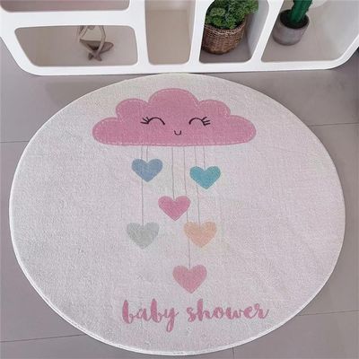YATOLA Fluffy Round Kids' Rug, Alphabet Rainbow, Cream 2, 100 x 100 cm