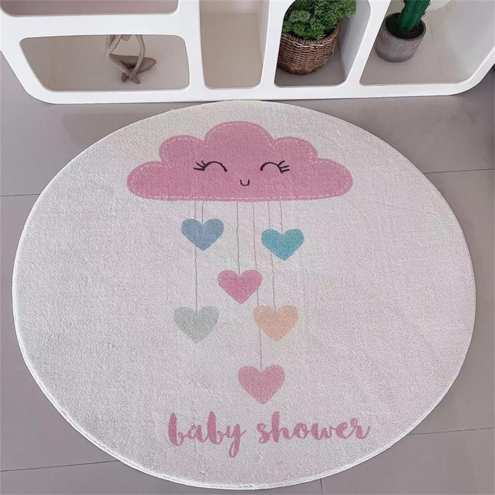 YATOLA Fluffy Round Kids' Rug, Alphabet Rainbow, Cream 2, 100 x 100 cm